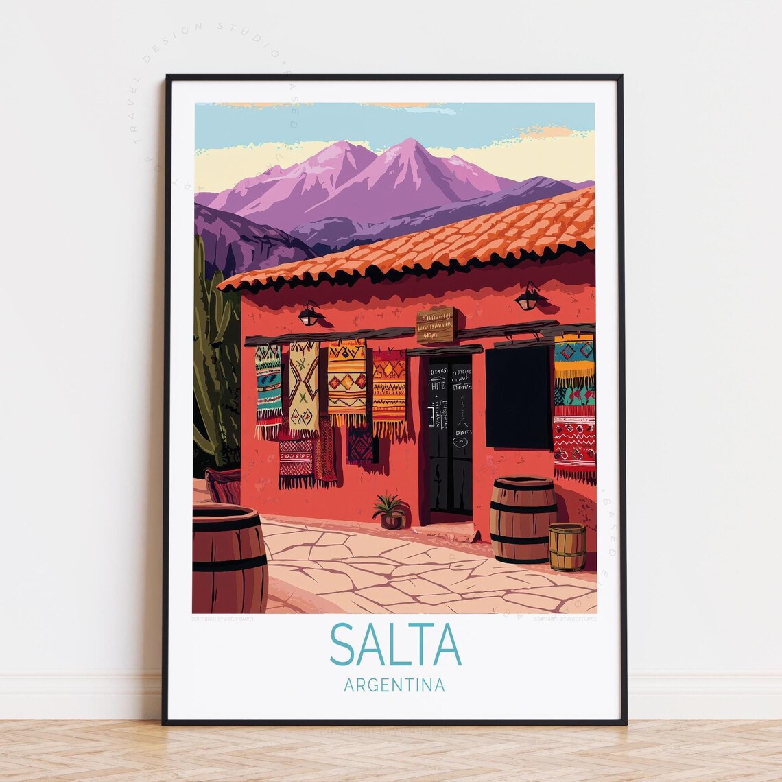 Salta Argentina Colorful Adobe Market Mountains Travel Poster