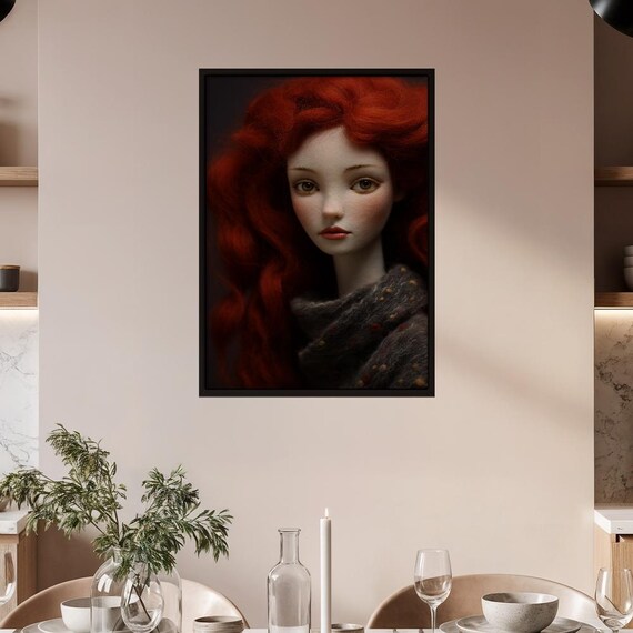 Enchanting Fiery Red Hair Art Doll Fantasy Portrait Whimsical Wall Art