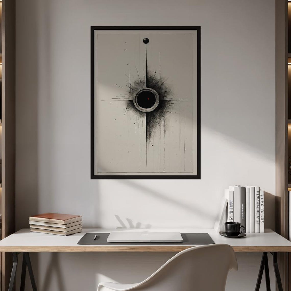 Minimalist Black Void Red Dot Abstract Singularity Modern Art Poster