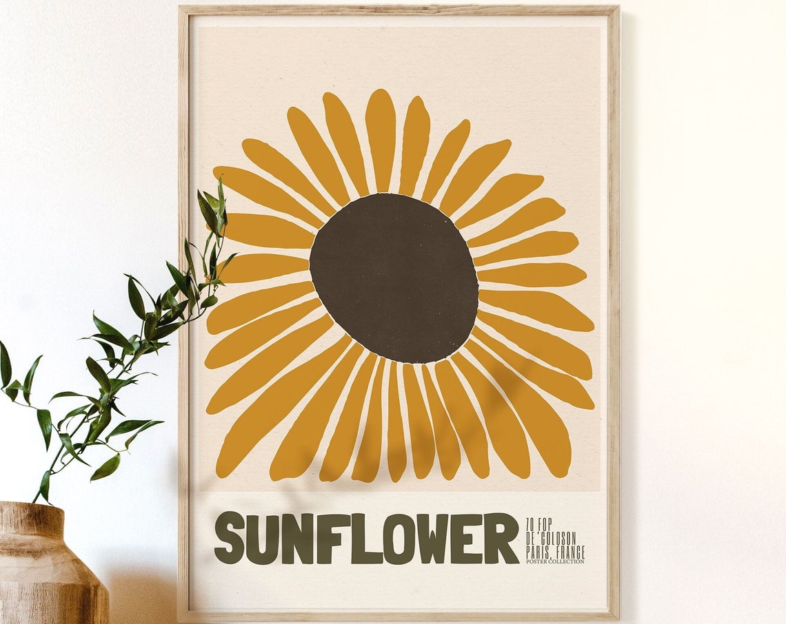 Mustard Yellow Sunflower Retro Flower Market Botanical Art Poster