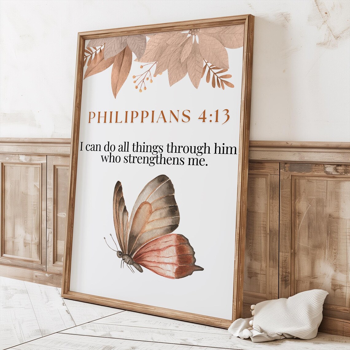 Philippians 4 13 Bible Verse Butterfly Watercolor Poster Faith Quote Art - Image 3