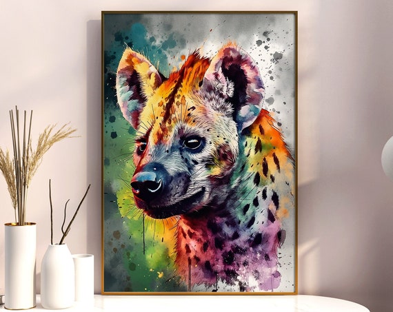 Hyena Painting Wall Art Poster Gift Watercolor Colorful Animal Painting Illustration Nature Wall Art Home Decor Print