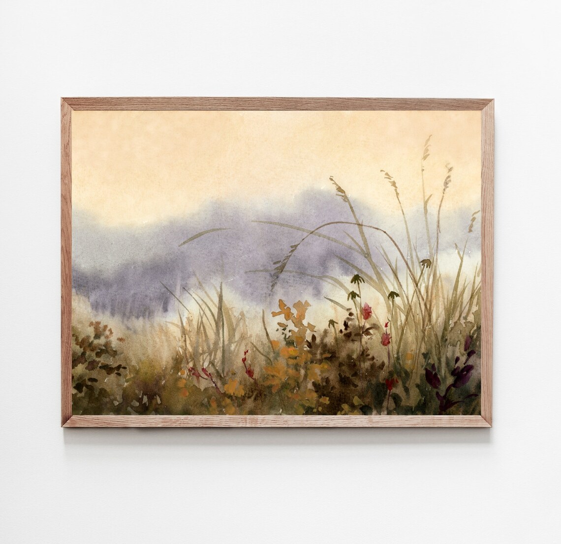 Autumn Landscape Art Print, Neutral Watercolor Meadow