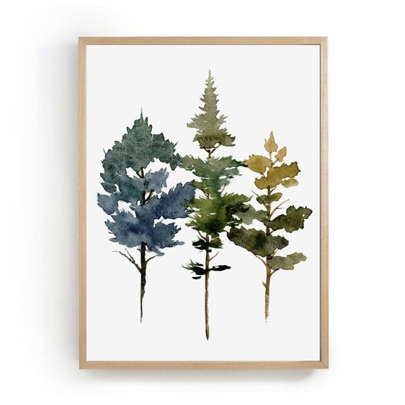 Pine Tree Watercolor Art Print, Minimalist Evergreen