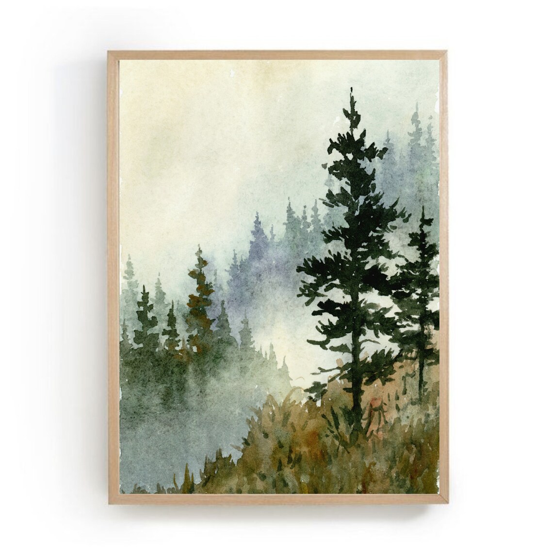 Pine Forest Mountain Watercolor Art Print