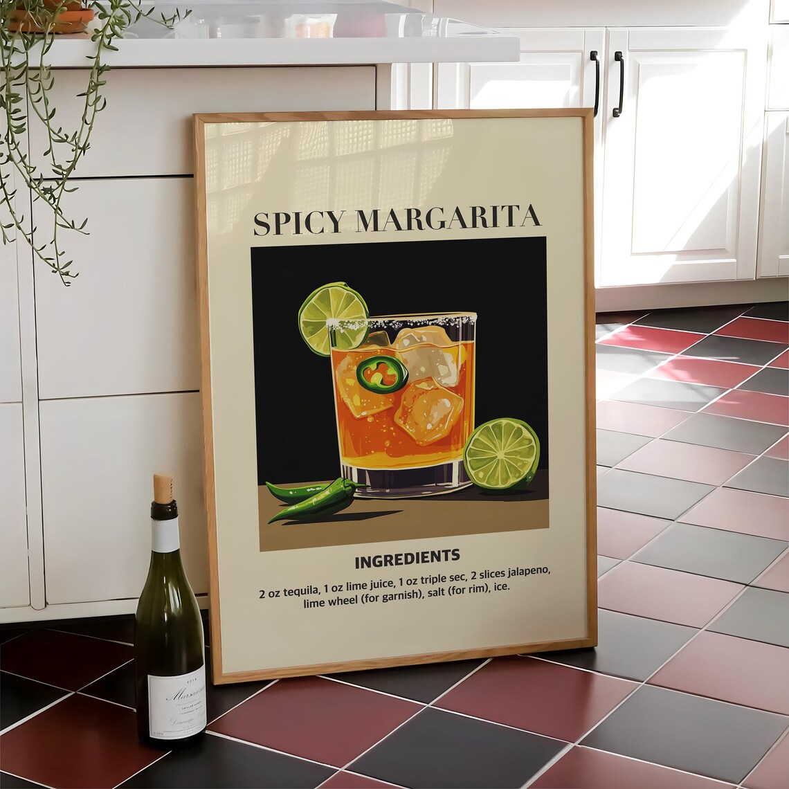 Spicy Margarita Recipe Jalapeno Lime Vintage Cocktail Bar Art Poster