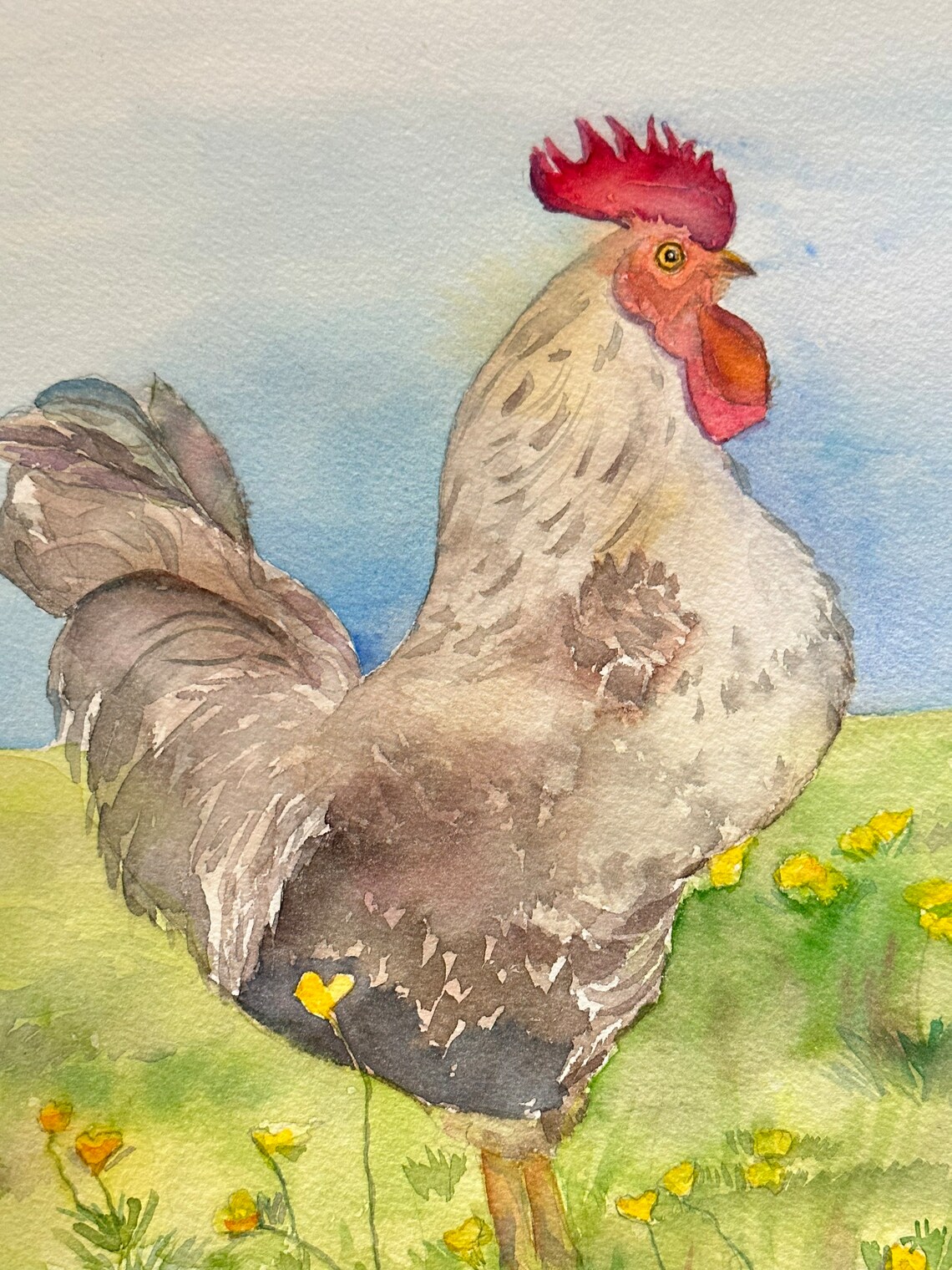 Proud Rooster in a Sunlit Wildflower Meadow Watercolor Poster - Image 7