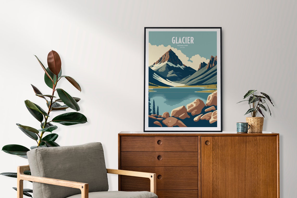 Glacier National Park Snowcapped Mountain Lake Vintage Travel Poster - Image 2