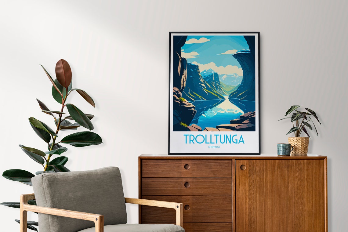 Trolltunga Norway Rock Ledge Mirrored Fjord Peaks Travel Poster - Image 4