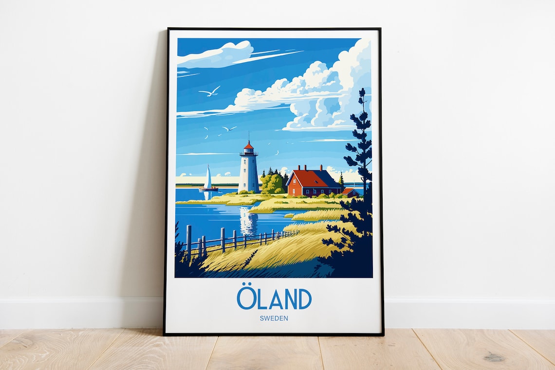 Oland Sweden Island Lighthouse Scenic Vintage Travel Poster Art