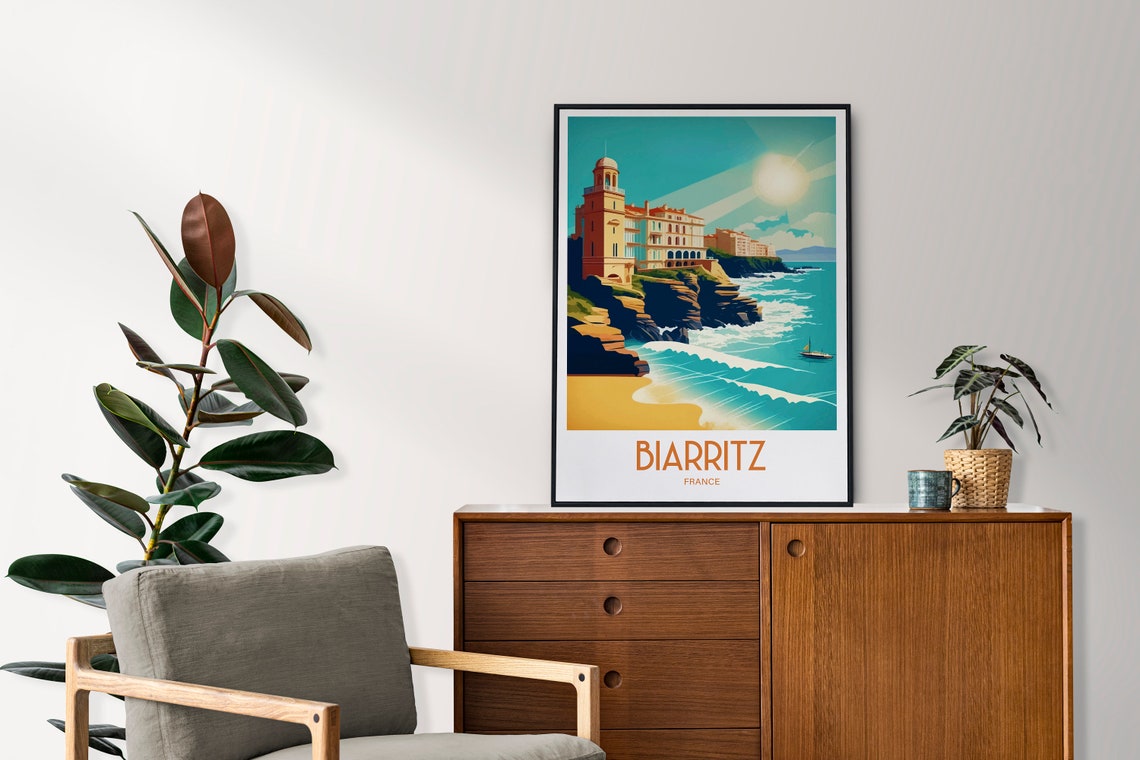 Biarritz France Grand Palace Hotel Cliffs Waves Vintage Travel Poster - Image 3