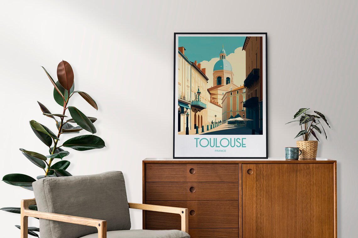 Toulouse France Blue Dome Church Street Vintage Travel Poster - Image 4