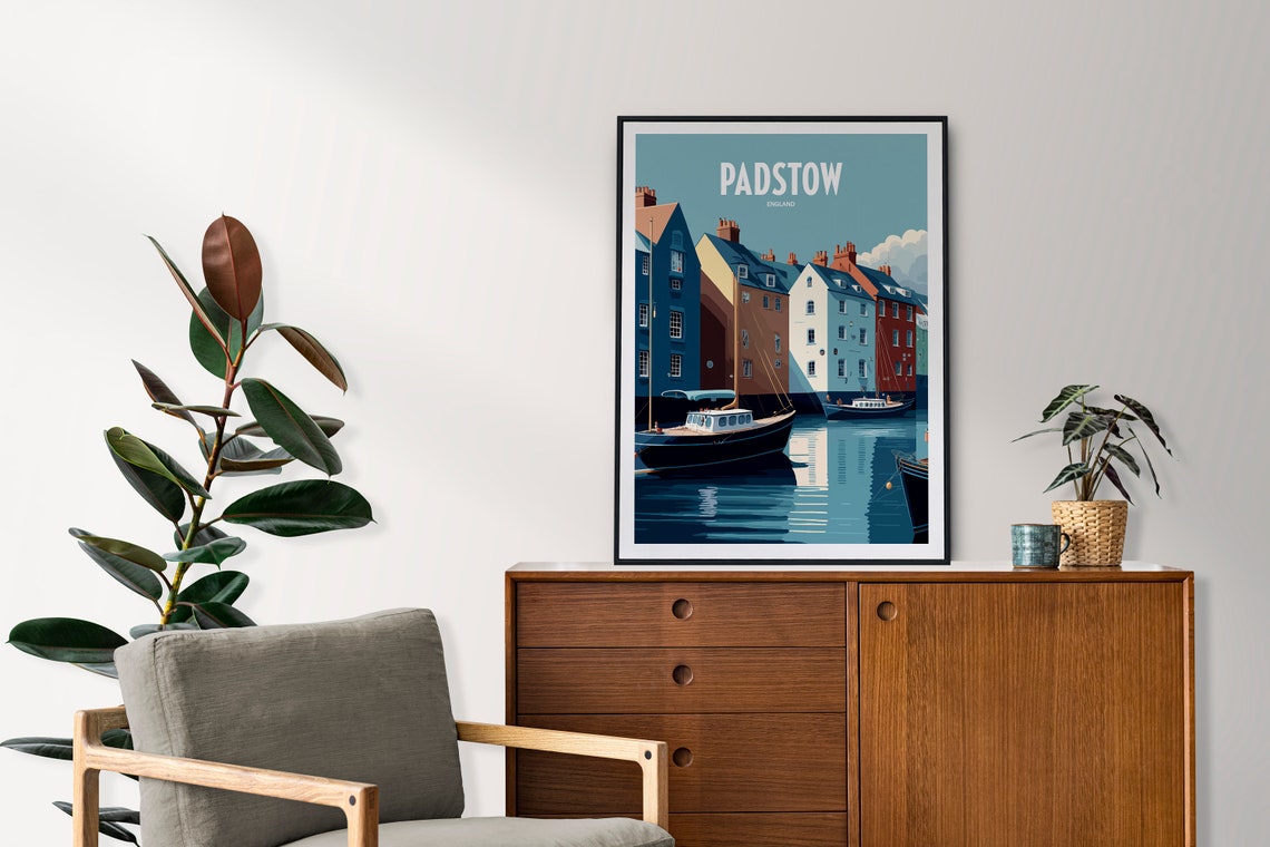 Padstow England Harbor Boats Colorful Houses Retro Travel Poster - Image 2