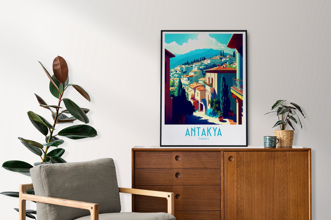 Antakya Turkey Hillside Old Town Cypress Vintage Travel Poster - Image 4