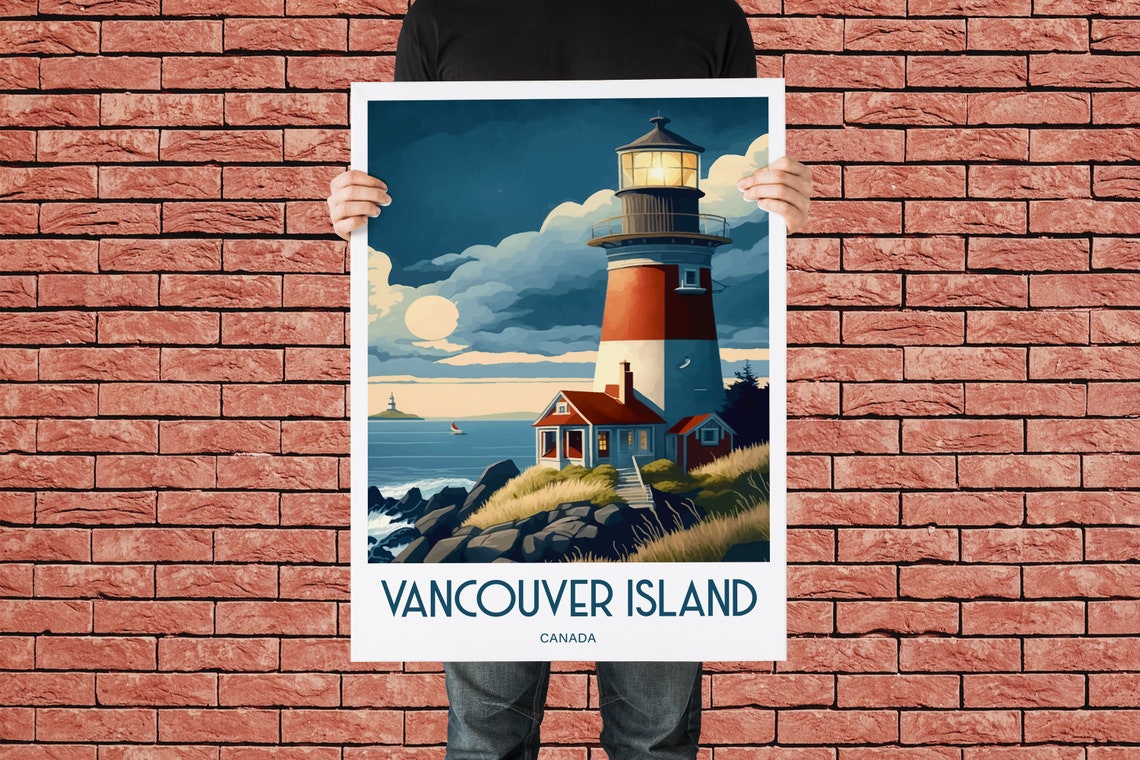 Vancouver Island Canada Lighthouse Dusk Vintage Travel Poster - Image 4