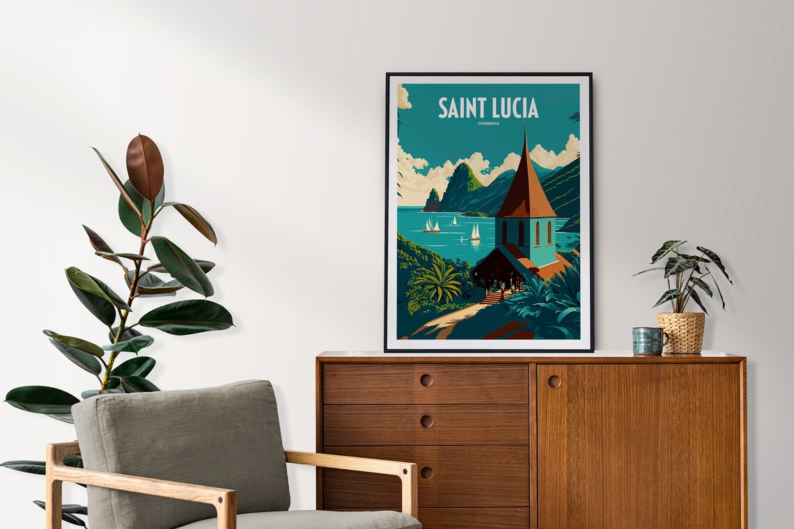 Saint Lucia Travel Poster, Caribbean Map Art Print - Image 3