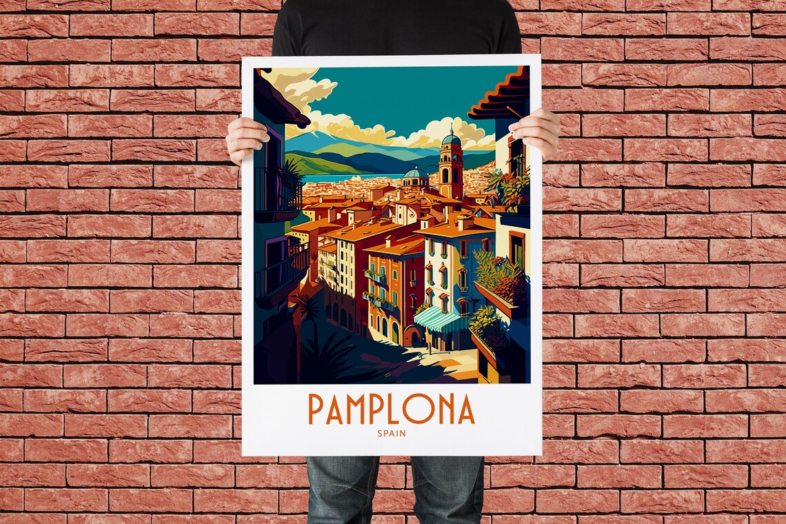 Pamplona Spain Old Town Rooftops Church Towers Travel Poster - Image 2