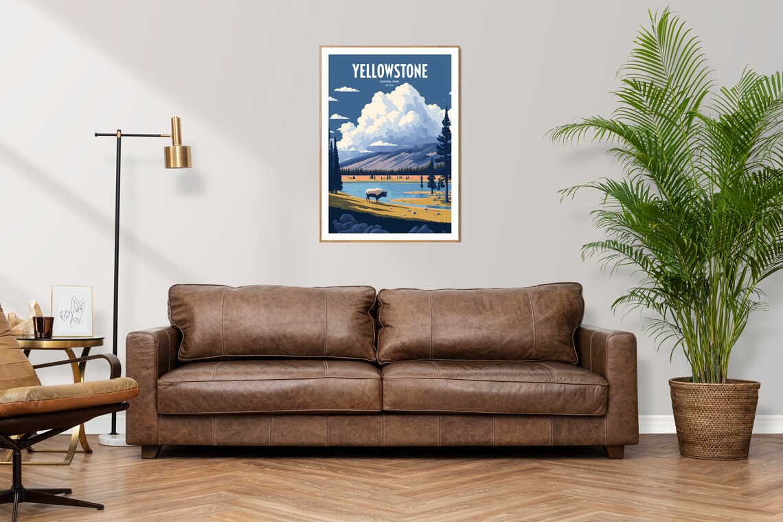 Yellowstone National Park Bison Travel Poster Vintage Lake View Art - Image 3