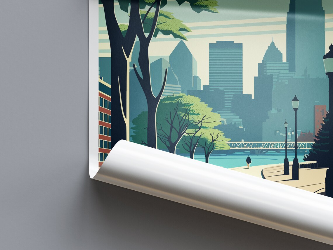 Boston Massachusetts Riverside Park Skyline Vintage Travel Poster - Image 2