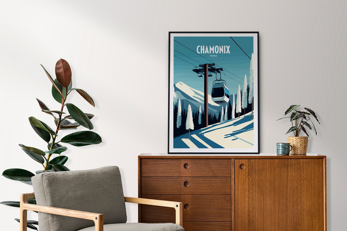 Chamonix France Cable Car Gondola Snowy Slopes Travel Poster - Image 3