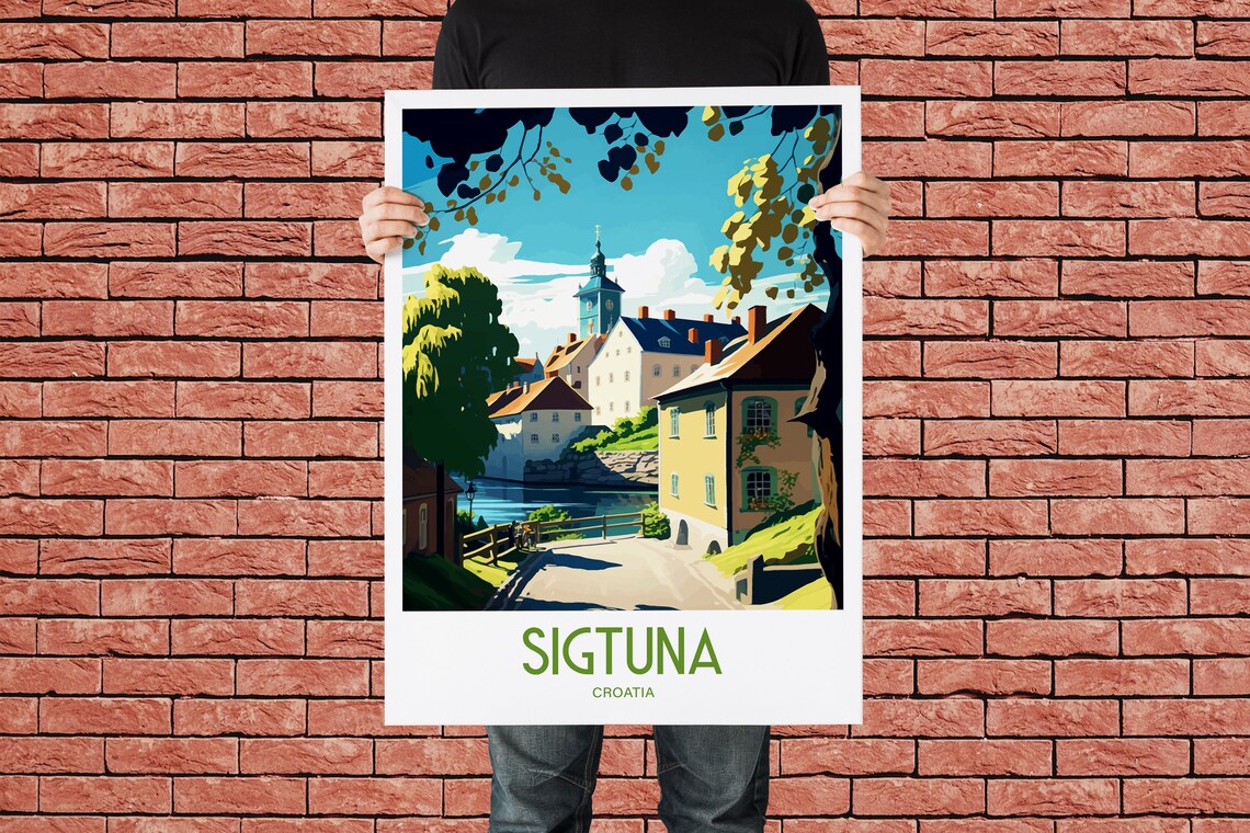 Sigtuna Croatia Riverside Old Town Vintage Travel Poster Art - Image 2