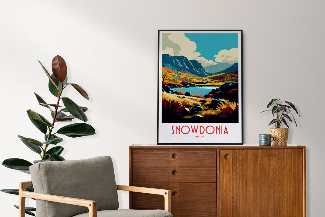 Colorful Snowdonia Wales Retro Travel Illustration Poster for Home - Image 3