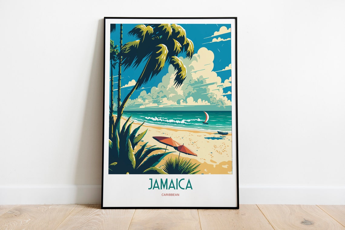 Jamaica Island Travel Print Caribbean Travel Art Tropical Caribbean Travel Print Jamaica Travel Art Jamaica Palm Trees Travel Poster