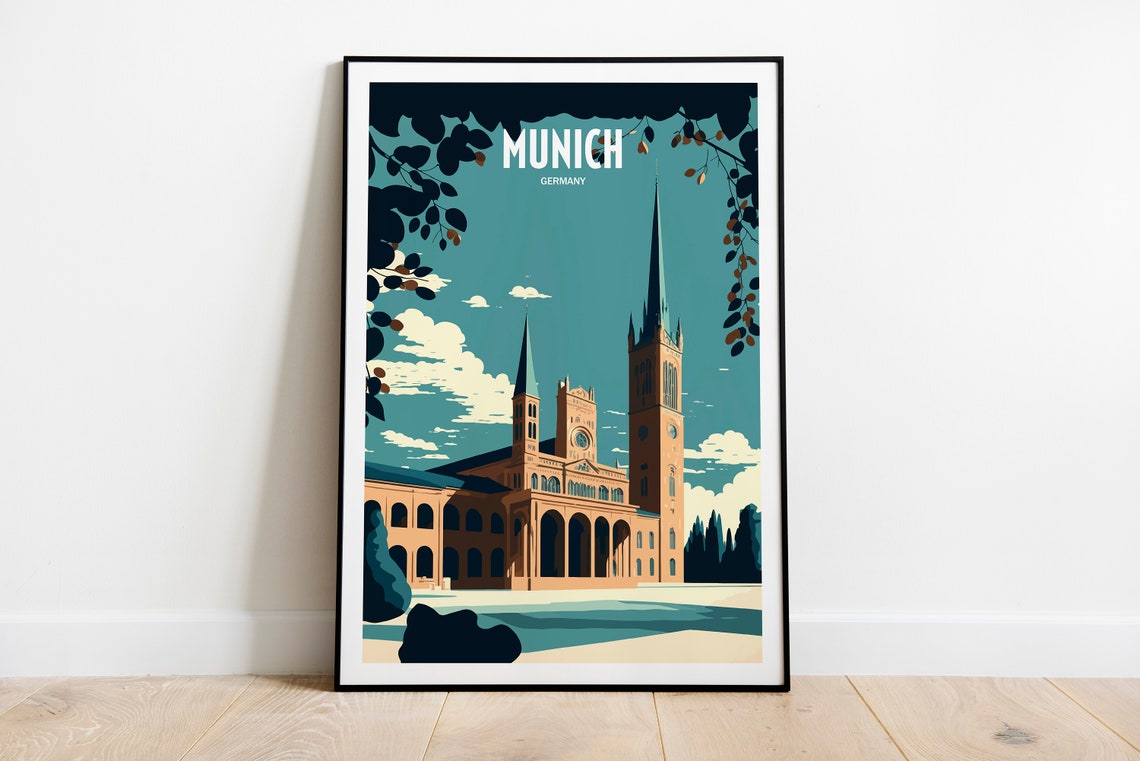 Munich Germany Historic Cathedral Vintage City Travel Poster Art