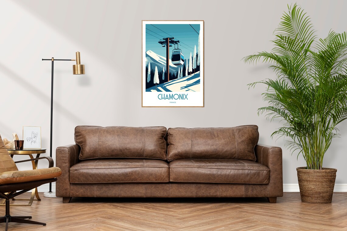 Chamonix France Alpine Ski Gondola Cable Car Vintage Travel Poster - Image 3