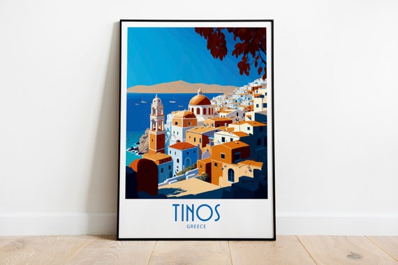 Tinos Town Travel Poster, Greece Wall Decor