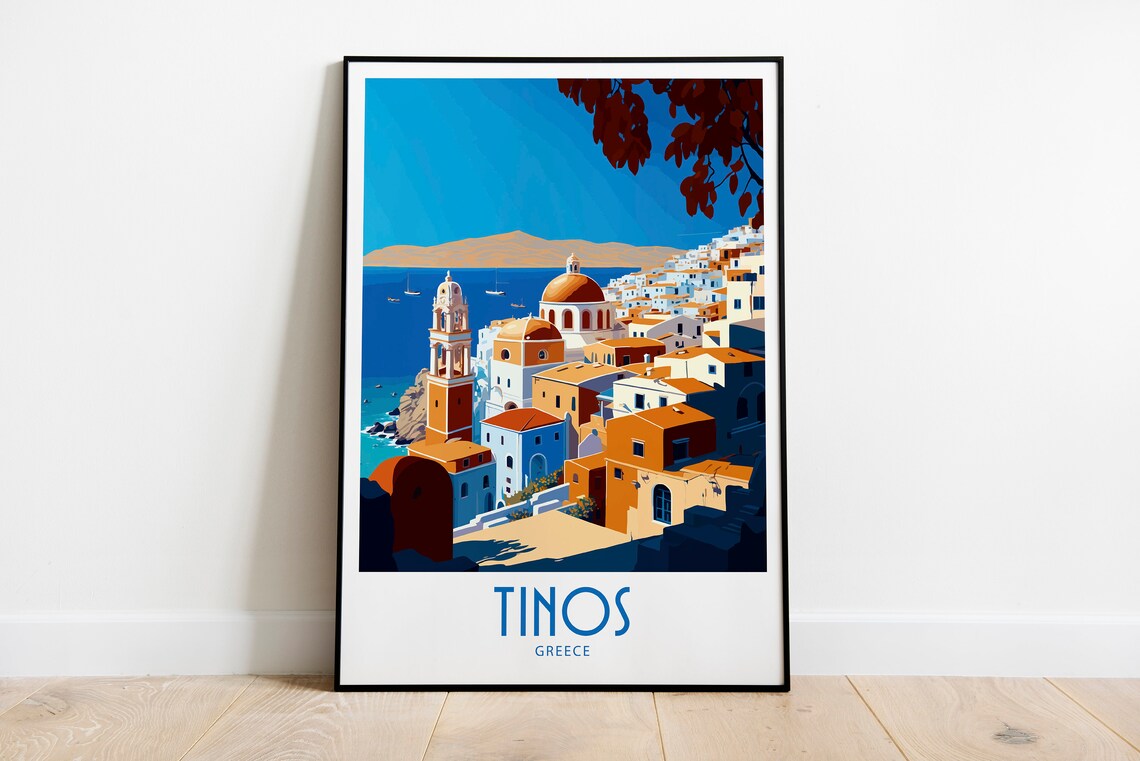 Tinos Town Travel Poster, Greece Wall Decor