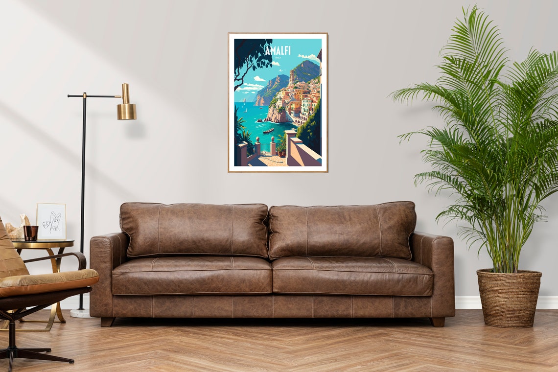 Amalfi Coast Travel Print Italy Coast Travel Poster Amalfi Italy Travel Print Italian Seaside Retro Print Coast Travel Poster - Image 2