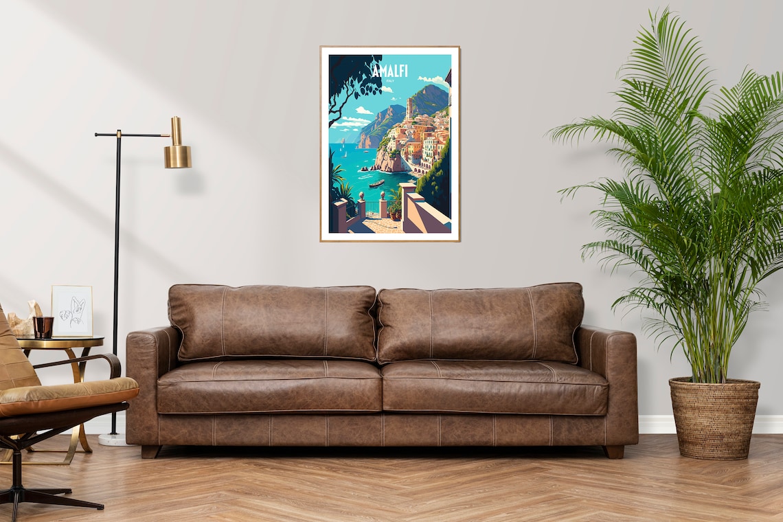 Amalfi Italy Cliffside Coastal Town Cathedral Vintage Travel Poster - Image 2