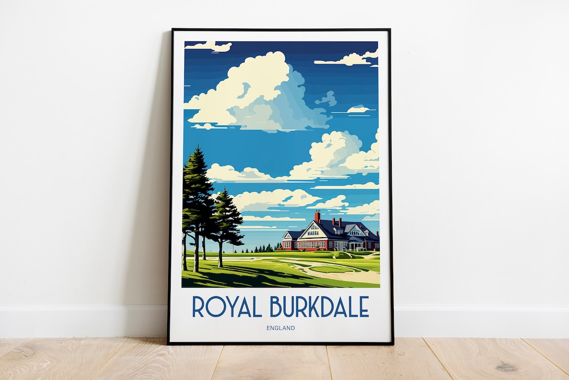 Royal Burkdale England Golf Clubhouse Sunny Sky Retro Travel Poster