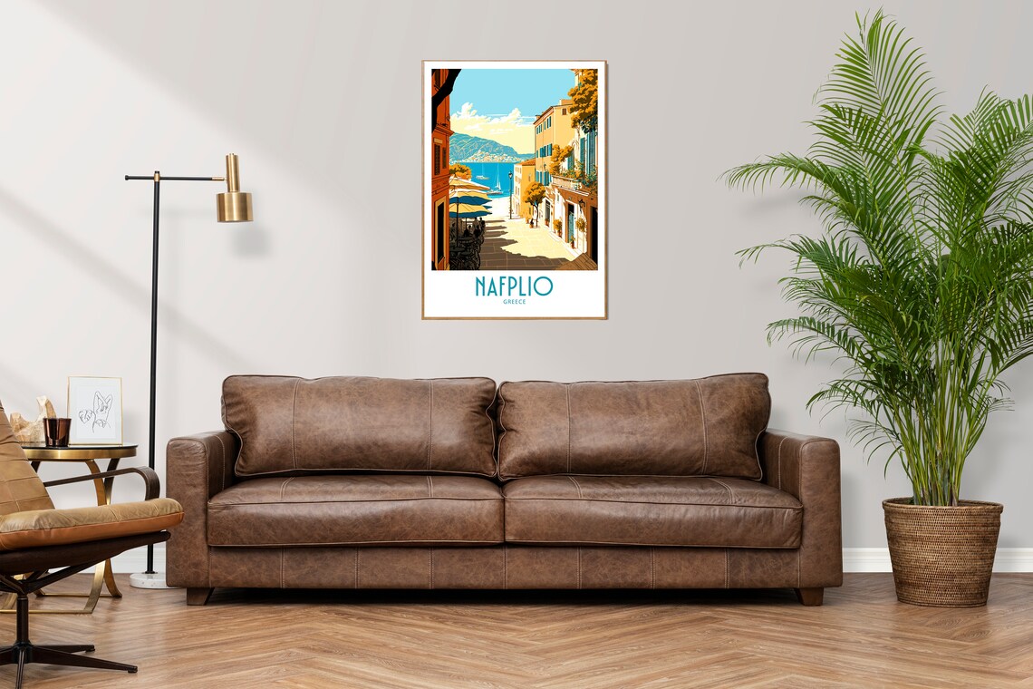 Vintage Nafplio Greece Travel Poster Old Town Harbor Coast Art - Image 3