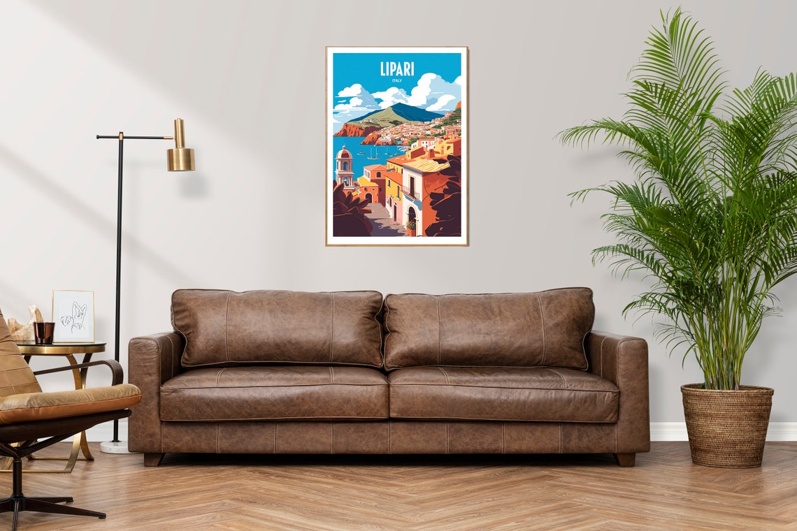 Lipari Italy Aeolian Island Harbor Sunset Retro Travel Poster - Image 3