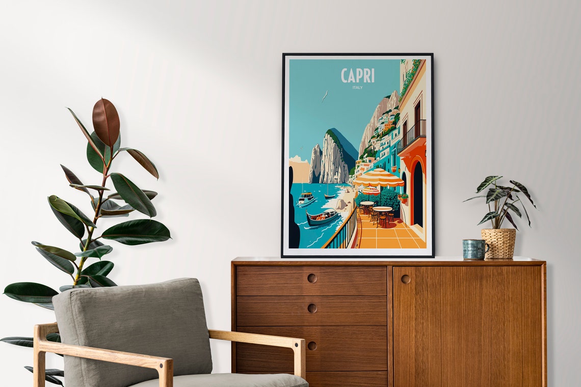 Capri Italy Faraglioni Rocks Terrace Cafe Retro Travel Poster - Image 3