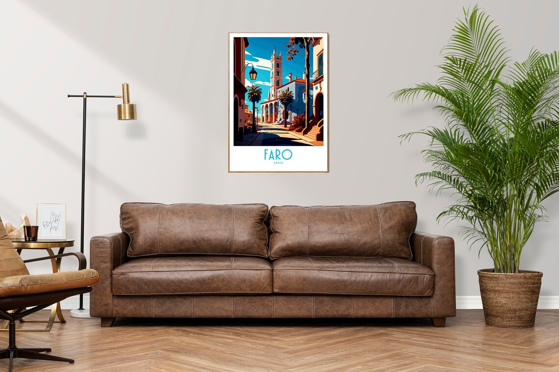 Faro Sunny Old Town Bell Tower Palm Street Vintage Travel Print - Image 3