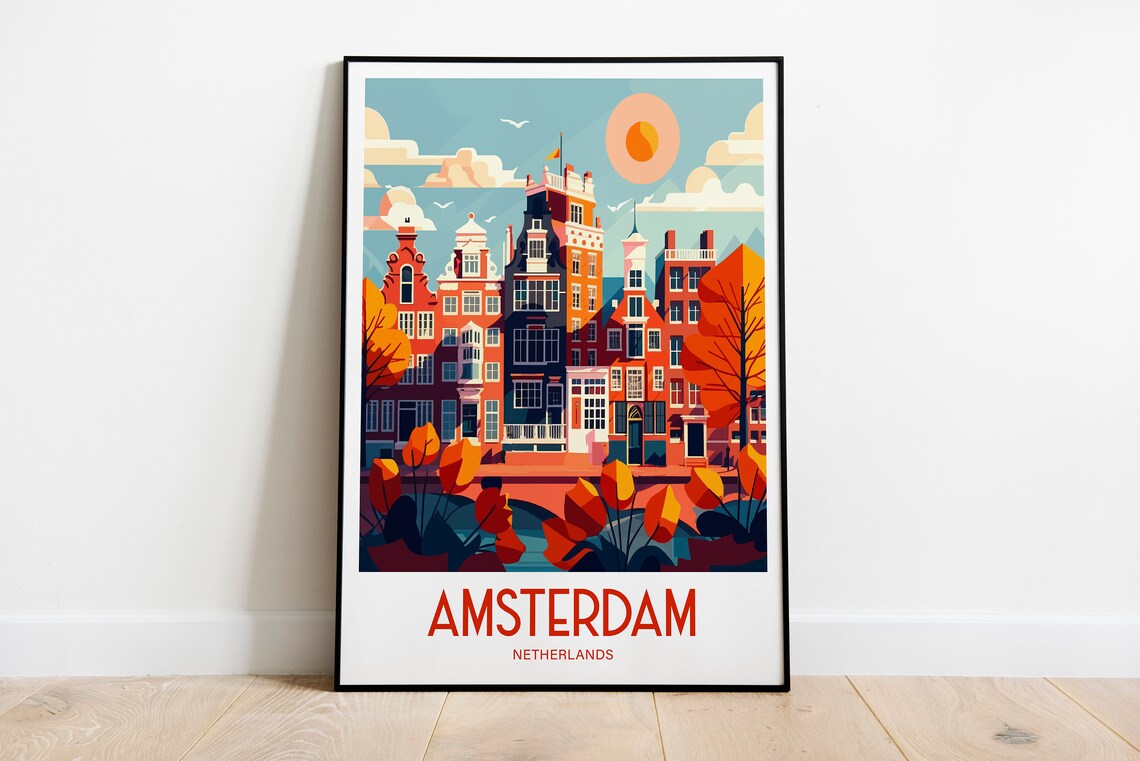 Amsterdam Travel Print, Netherlands Landscape Art