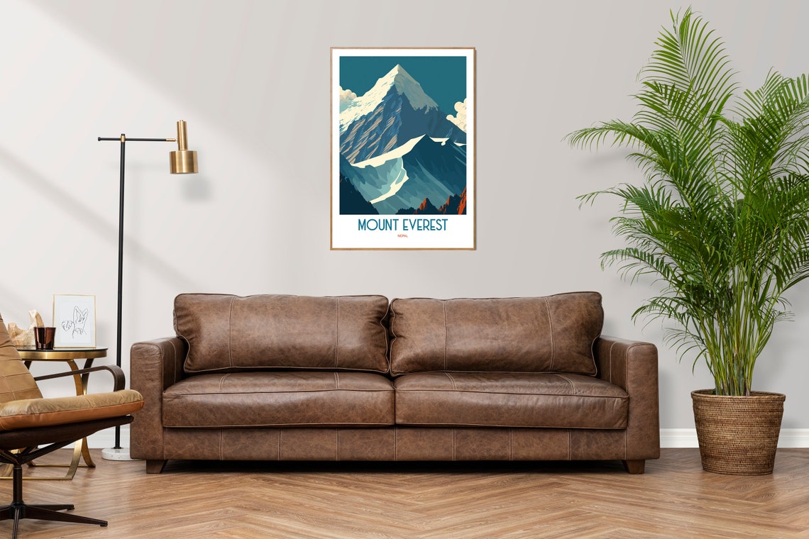 Snowcapped Mount Everest Nepal Vintage Travel Illustration Poster - Image 3