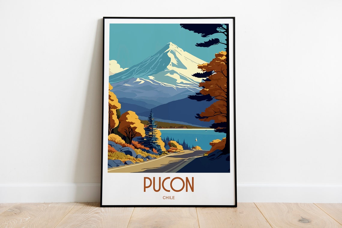 Pucon Travel Print Wall Art Pucon Chile Villarrica Travel Poster Gift For Pucon Villarrica Scenery Wall Art Pucon Chile City Wall Art Pucon