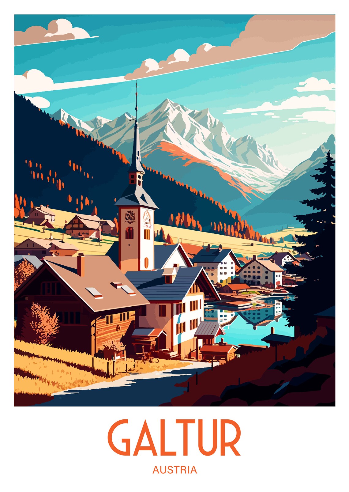 Galtur Austria Alpine Village Church Mountain Vintage Travel Poster - Image 4
