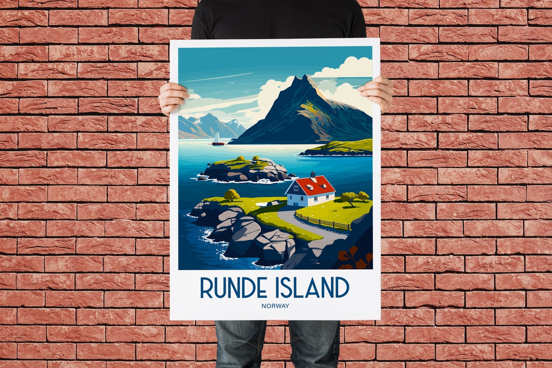Runde Island Norway Coastal Mountain View Retro Travel Poster - Image 2