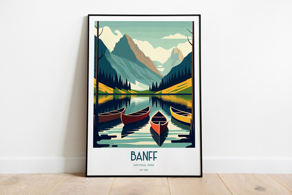 Banff National Park Travel Poster, Lake Mountain View