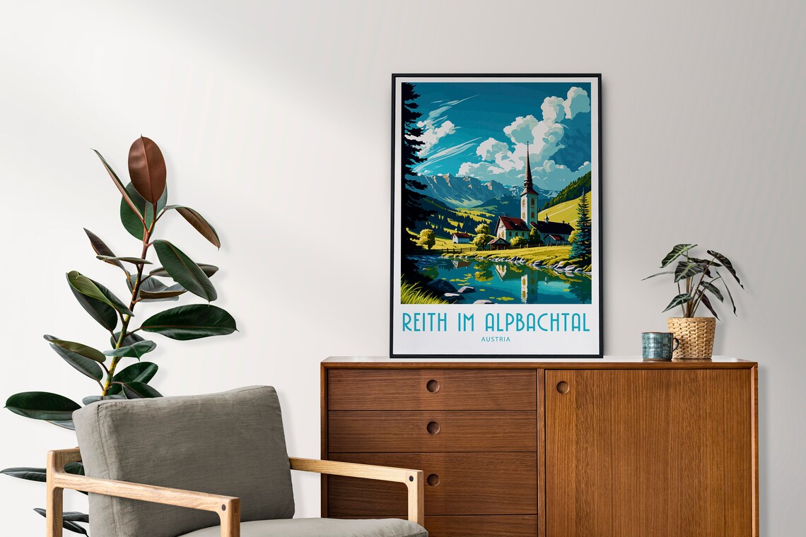 Reith im Alpbachtal Austria Lakeside Church Valley Travel Poster - Image 4