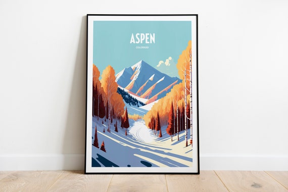 Aspen Ski Travel Print Aspen Resort Travel Art Skiing Travel Print Skiing Slope Aspen Skiing Travel Poster