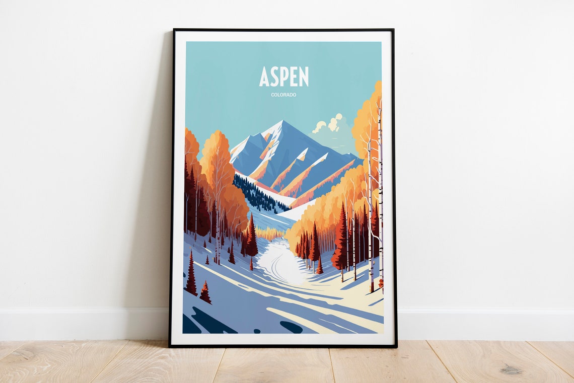 Aspen Ski Travel Print Aspen Resort Travel Art Skiing Travel Print Skiing Slope Aspen Skiing Travel Poster