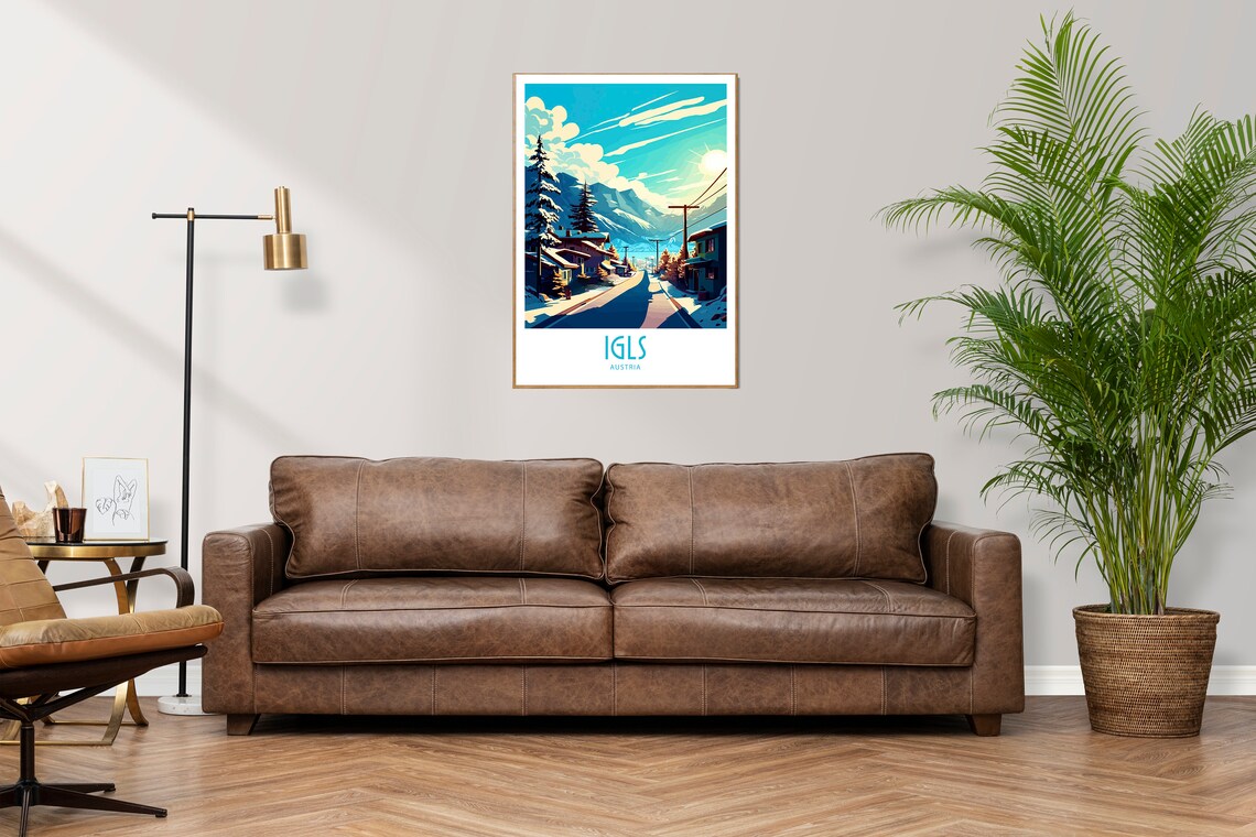 Igls Austria Snowy Village Street Scene Sunny Retro Travel Poster - Image 3