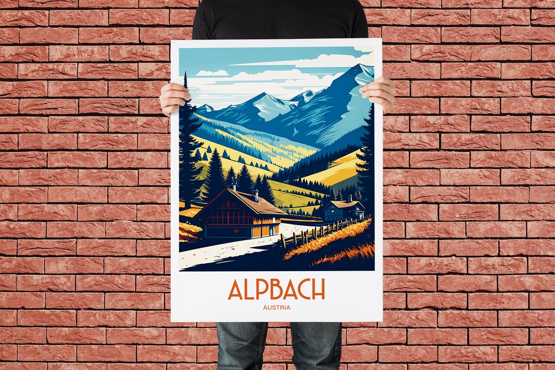 Alpbach Austria Scenic Alpine Chalets Golden Meadow Travel Poster - Image 2