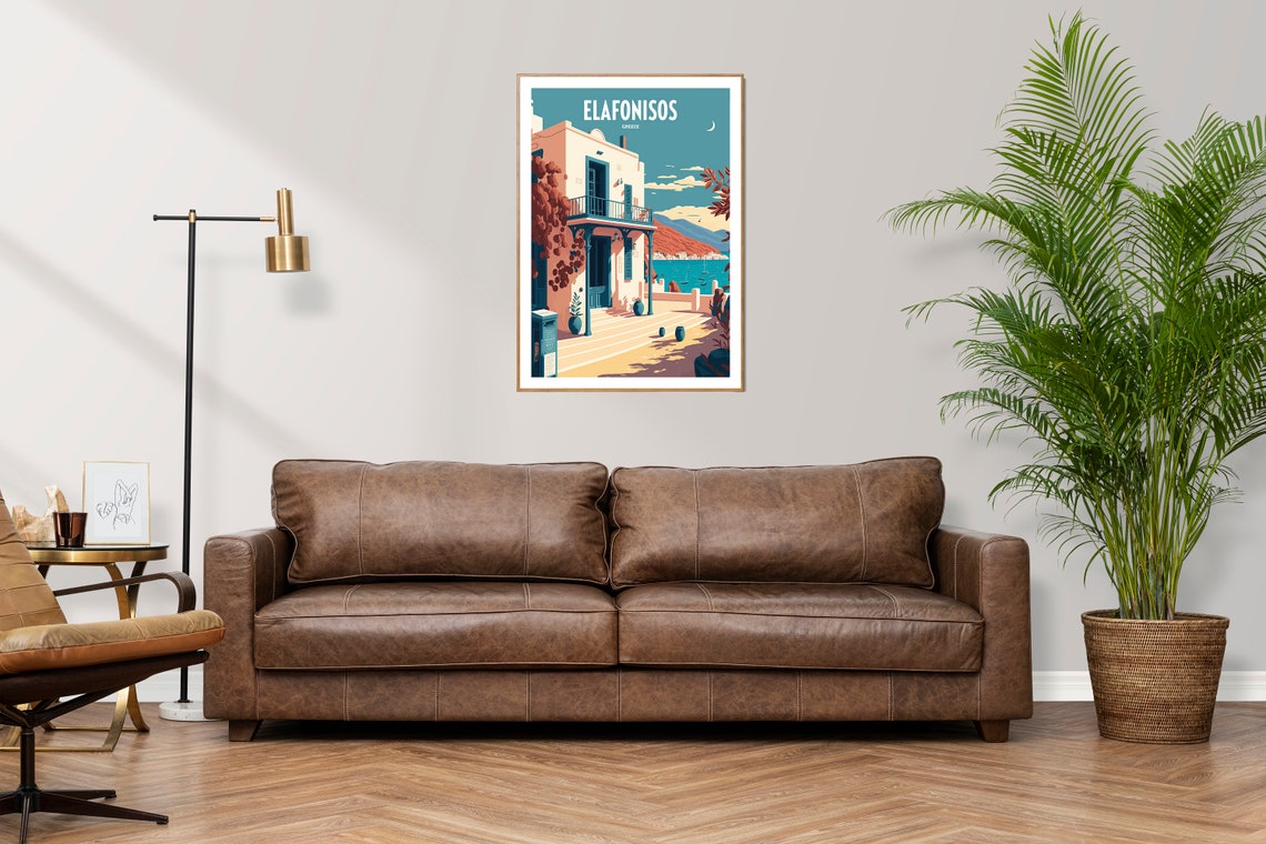 Elafonisos Greece Seaside Travel Poster Whitewashed House Vintage Art - Image 3